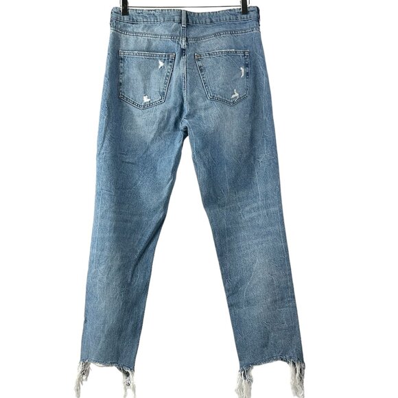 Cropped Slim Distressed Jeans with Pearl Detailing - Picture 2 of 6